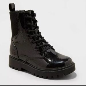 Art Class Shiny Black Combat Girl's Boots Size 2